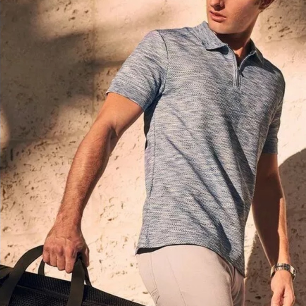 Vince Camuto Blue Short Sleeve Zip Up Polo Shirt - Picture 4 of 9